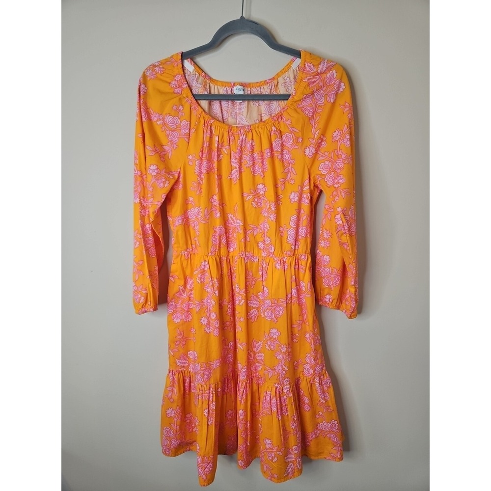 J Crew Dress Womens 8 Orange Pink Floral Mini Tiered Cottagecore Pockets Coastal